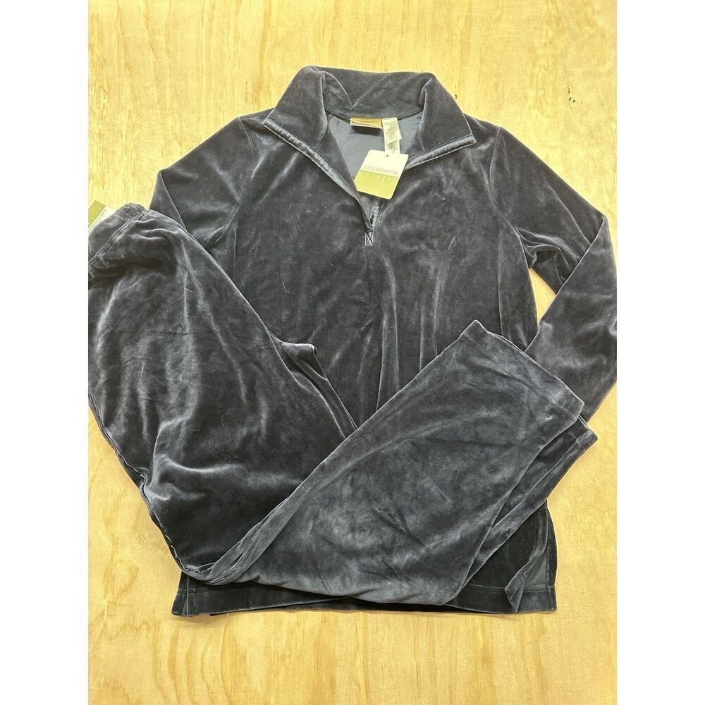 Vintage Liz Claiborne Blue Athleisure Velour Tracksuit Set Top M Bottom‎ L NWTs